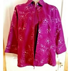 Sag Harbor & St. John's Bay Shirt Top Blouse Eggplant Purple 2Pc Large